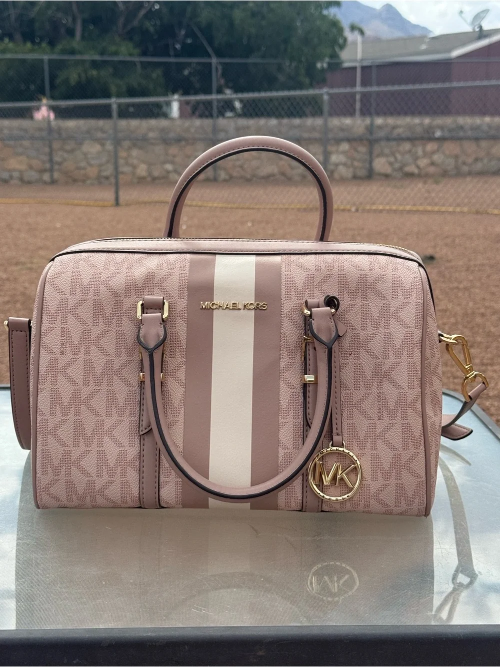 Michael Kors Blush Pink Signature Stripe Satchel